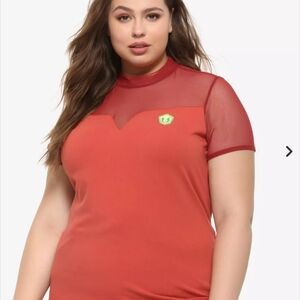 Red Sheer Sleeve Top